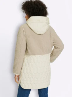 Longjacke Materialmix aus Teddy und Stepp