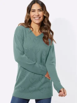 Longpullover mit Ajour-Herzchen