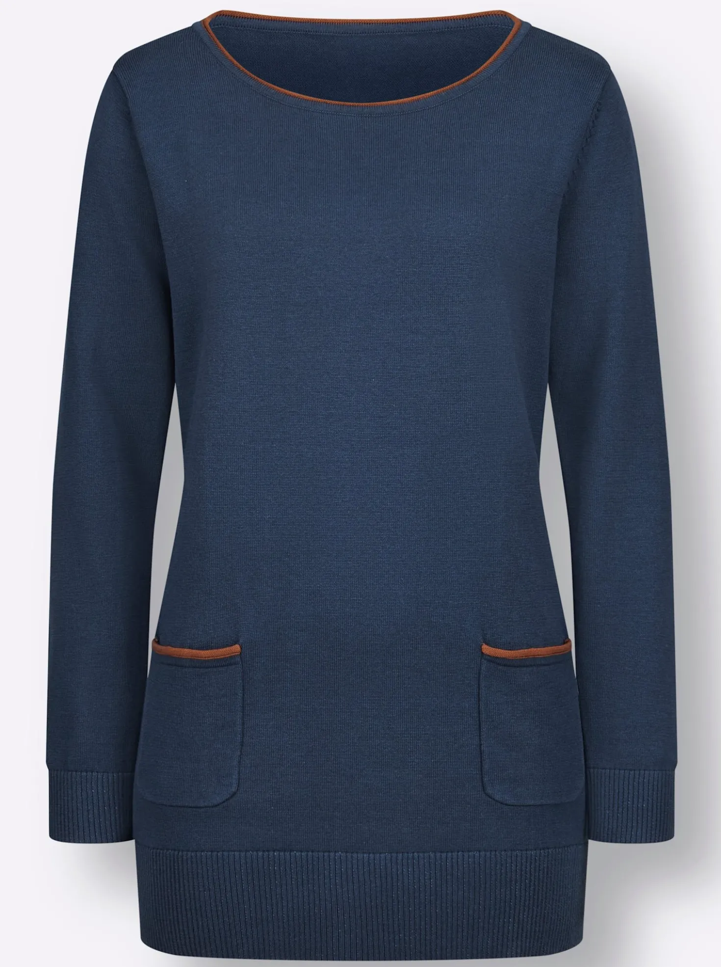 Longpullover mit Kontrast-Rollsaum