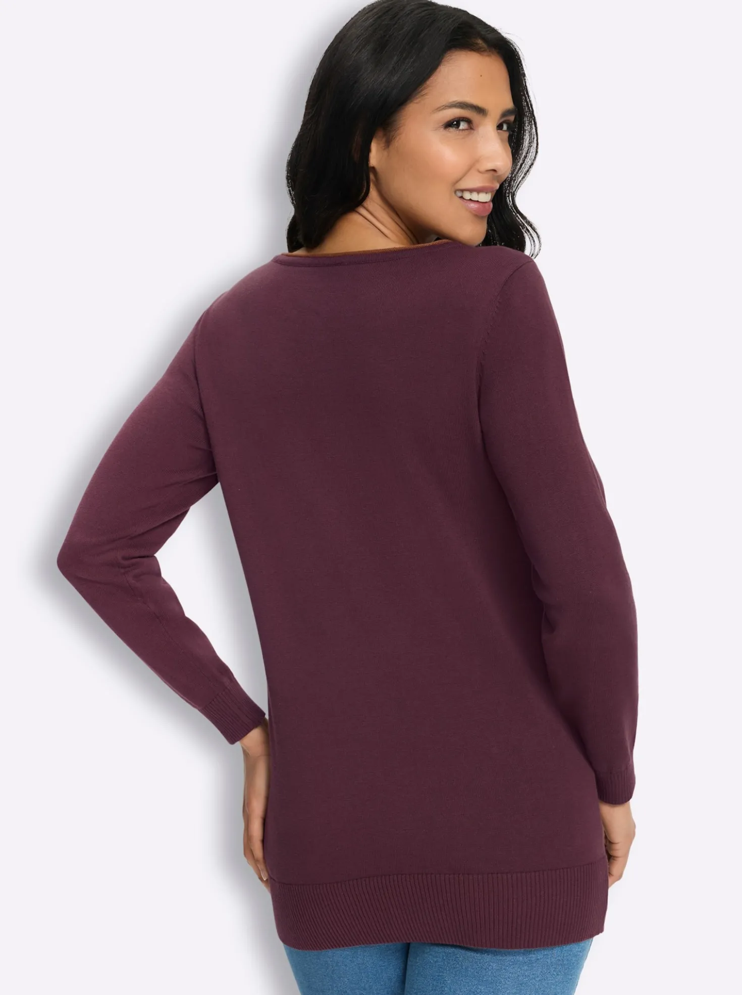 Longpullover mit Kontrast-Rollsaum