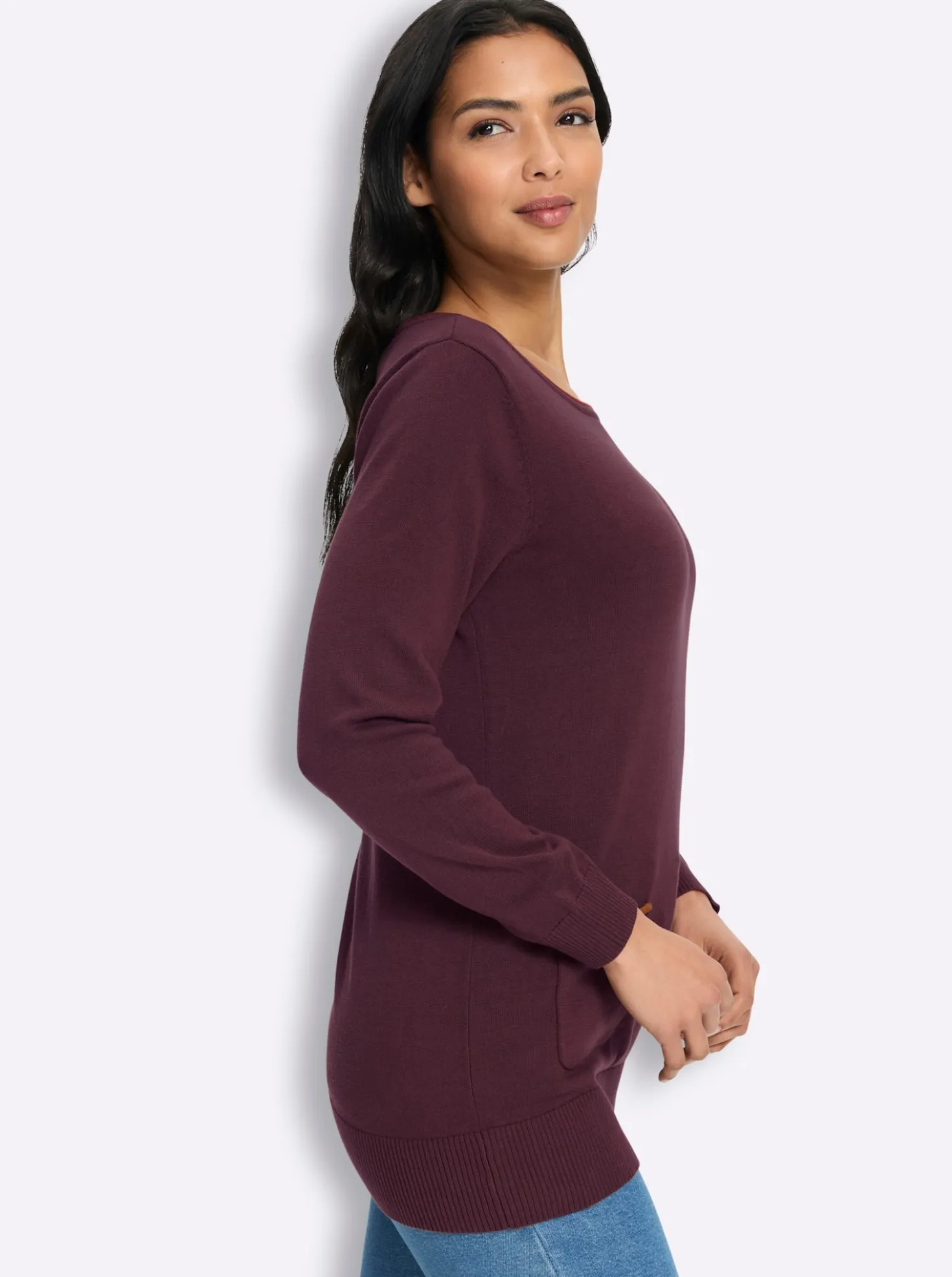 Longpullover mit Kontrast-Rollsaum
