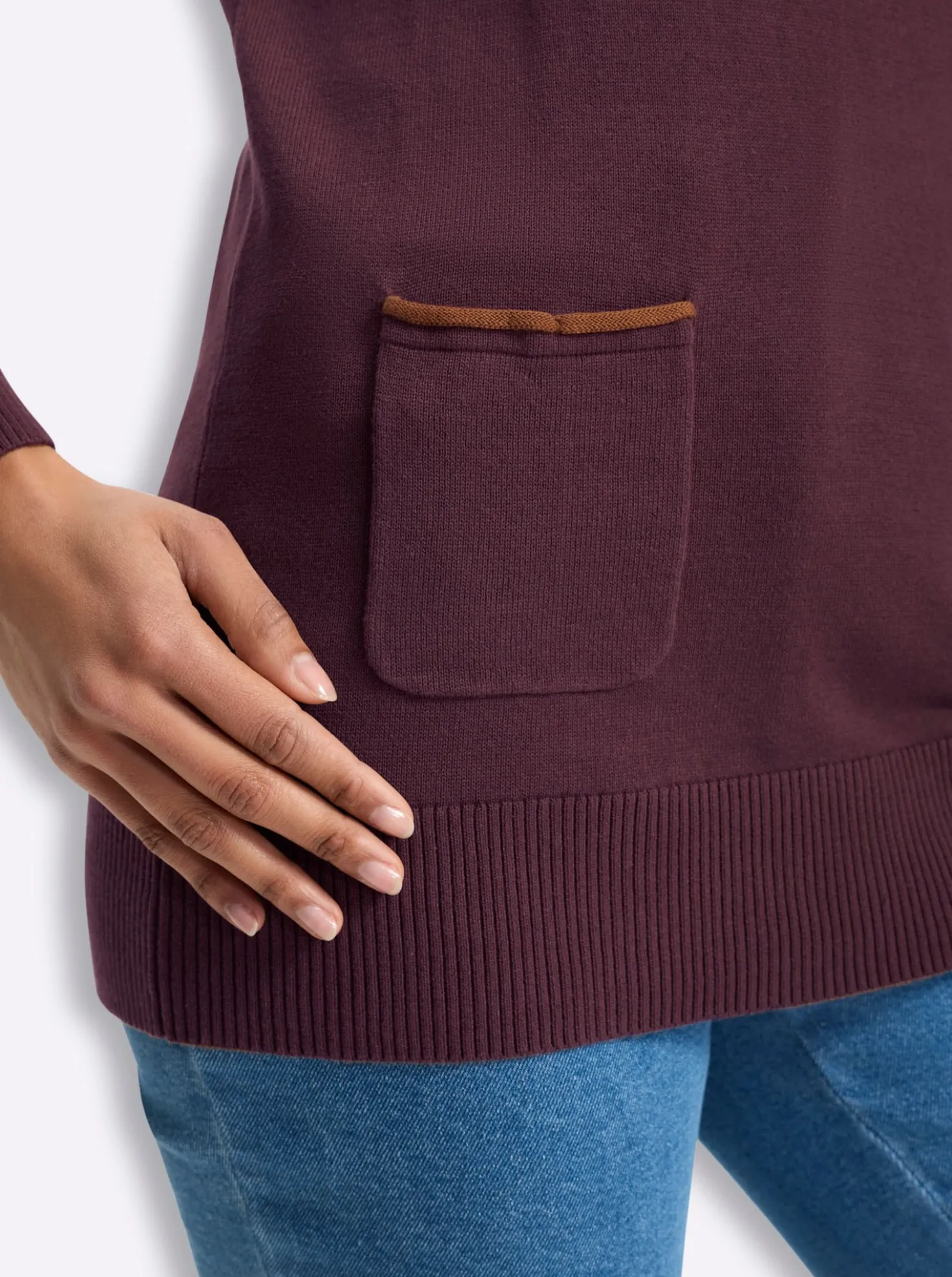 Longpullover mit Kontrast-Rollsaum