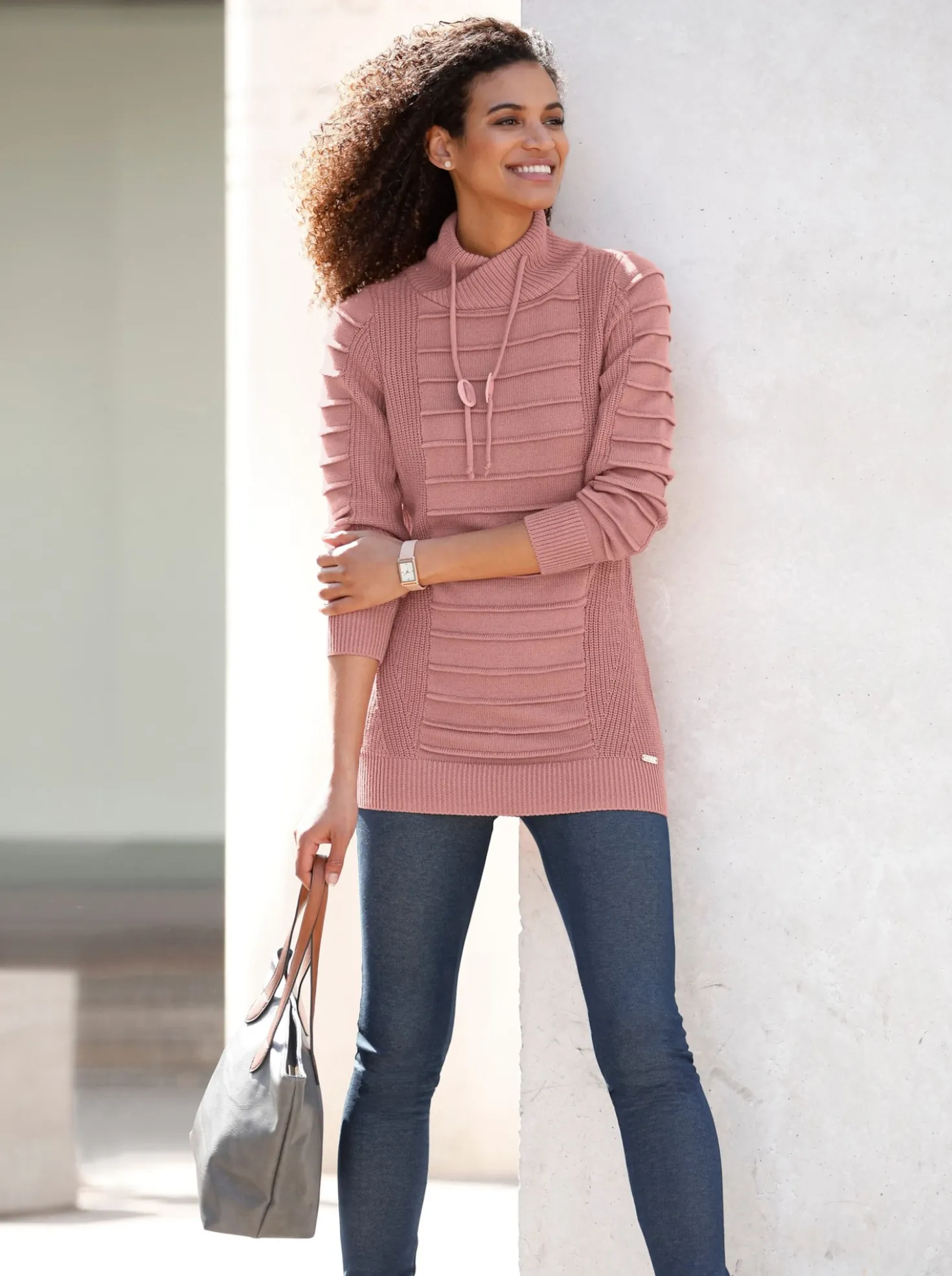 Longpullover mit Struktur-Partien