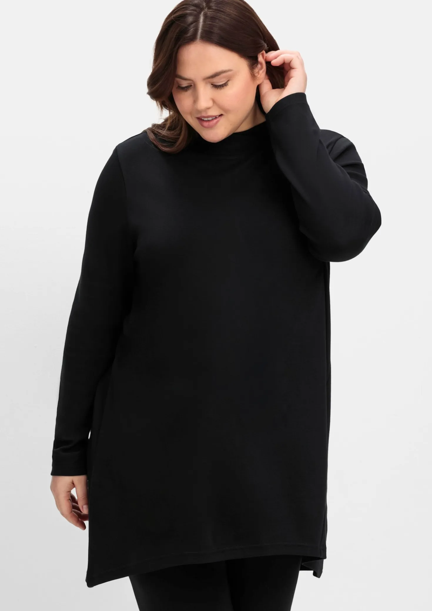 Longshirt mit asymmetrischem Stehkragen