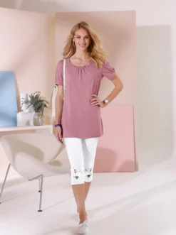Longshirt mit gerafftem Ausschnitt