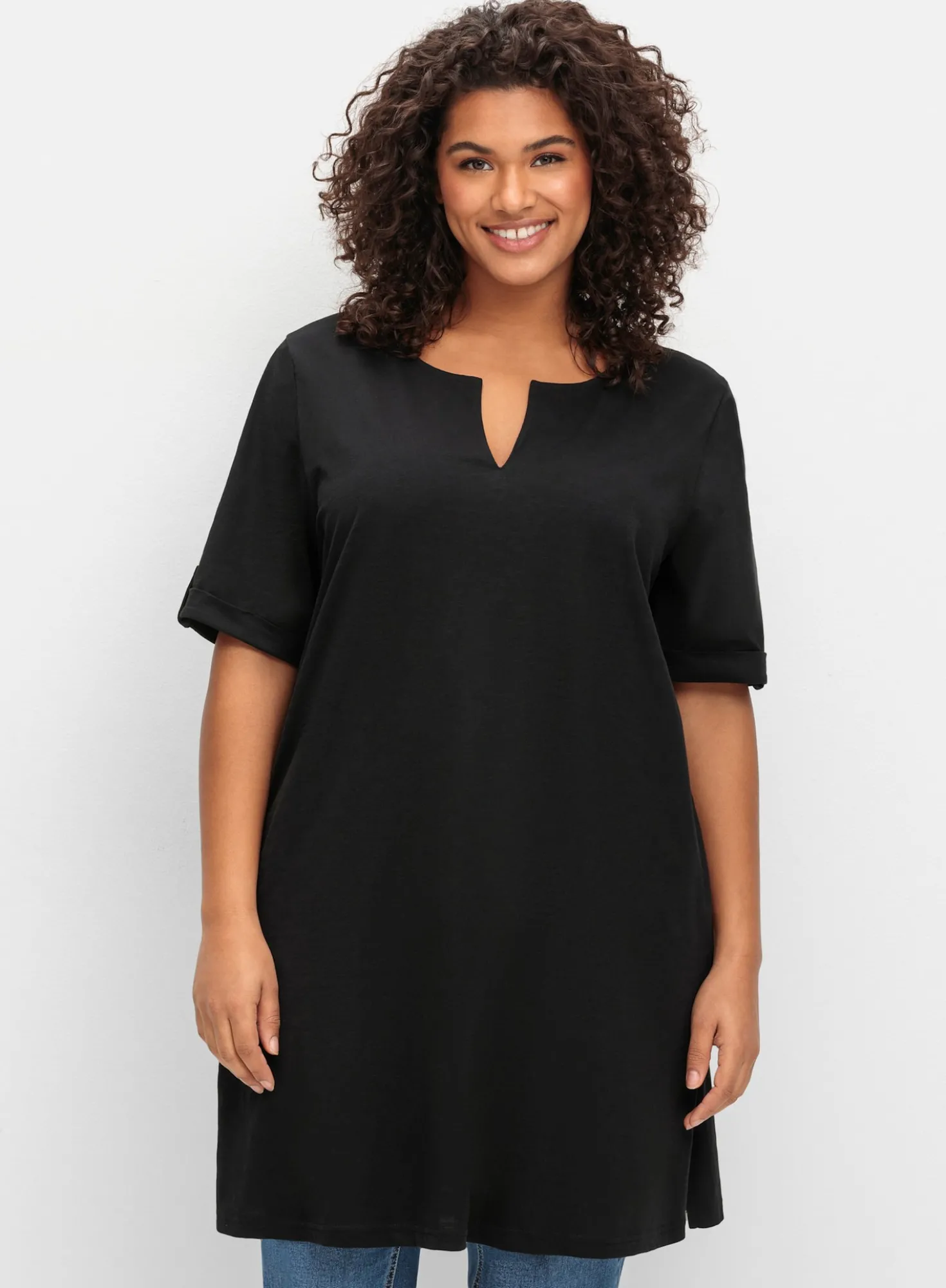 Longshirt mit geschlitztem Ausschnitt