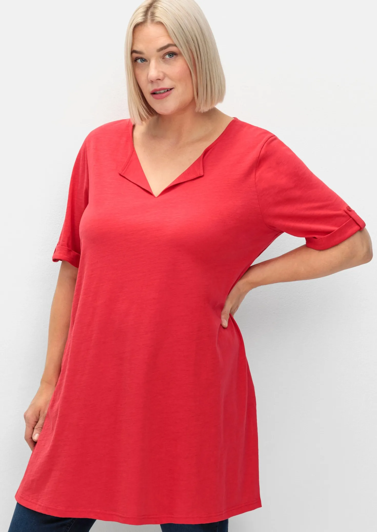 Longshirt mit geschlitztem Ausschnitt
