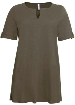 Longshirt mit geschlitztem Ausschnitt