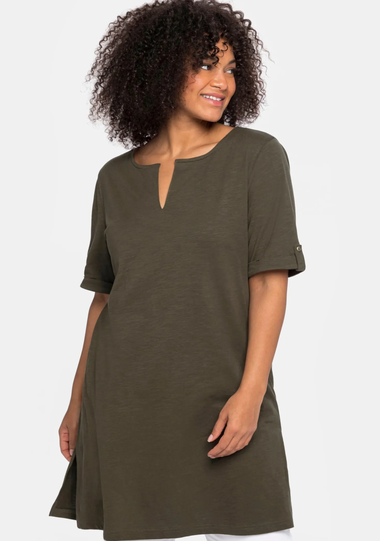 Longshirt mit geschlitztem Ausschnitt