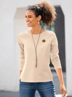 Longsleeve mit paspeliertem Rundhals-Ausschnitt