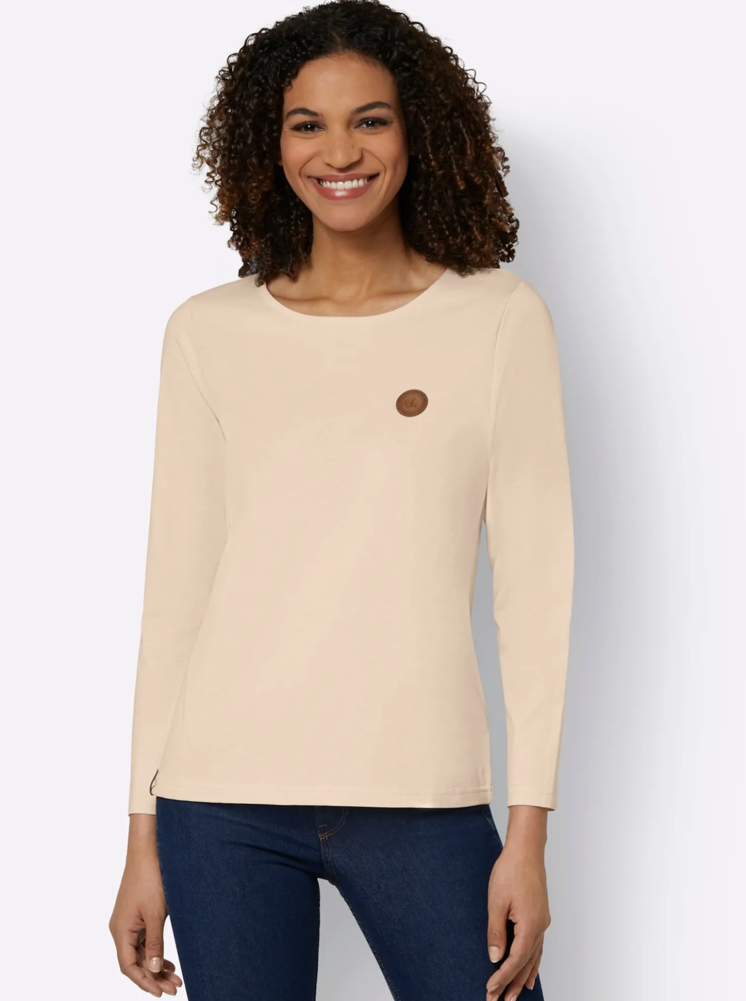 Longsleeve mit paspeliertem Rundhals-Ausschnitt