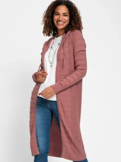 Longstrickjacke im Strukturmuster-Mix