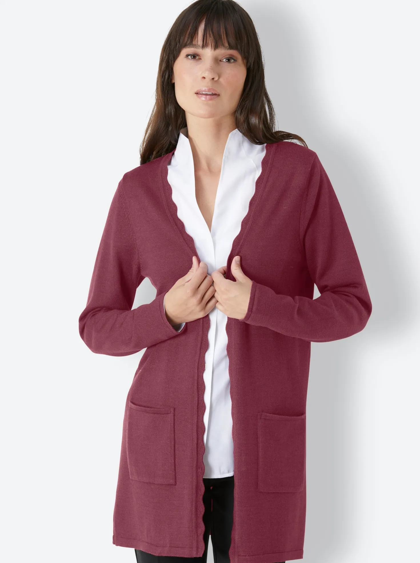 Longstrickjacke in Merino-Seiden-Mischung