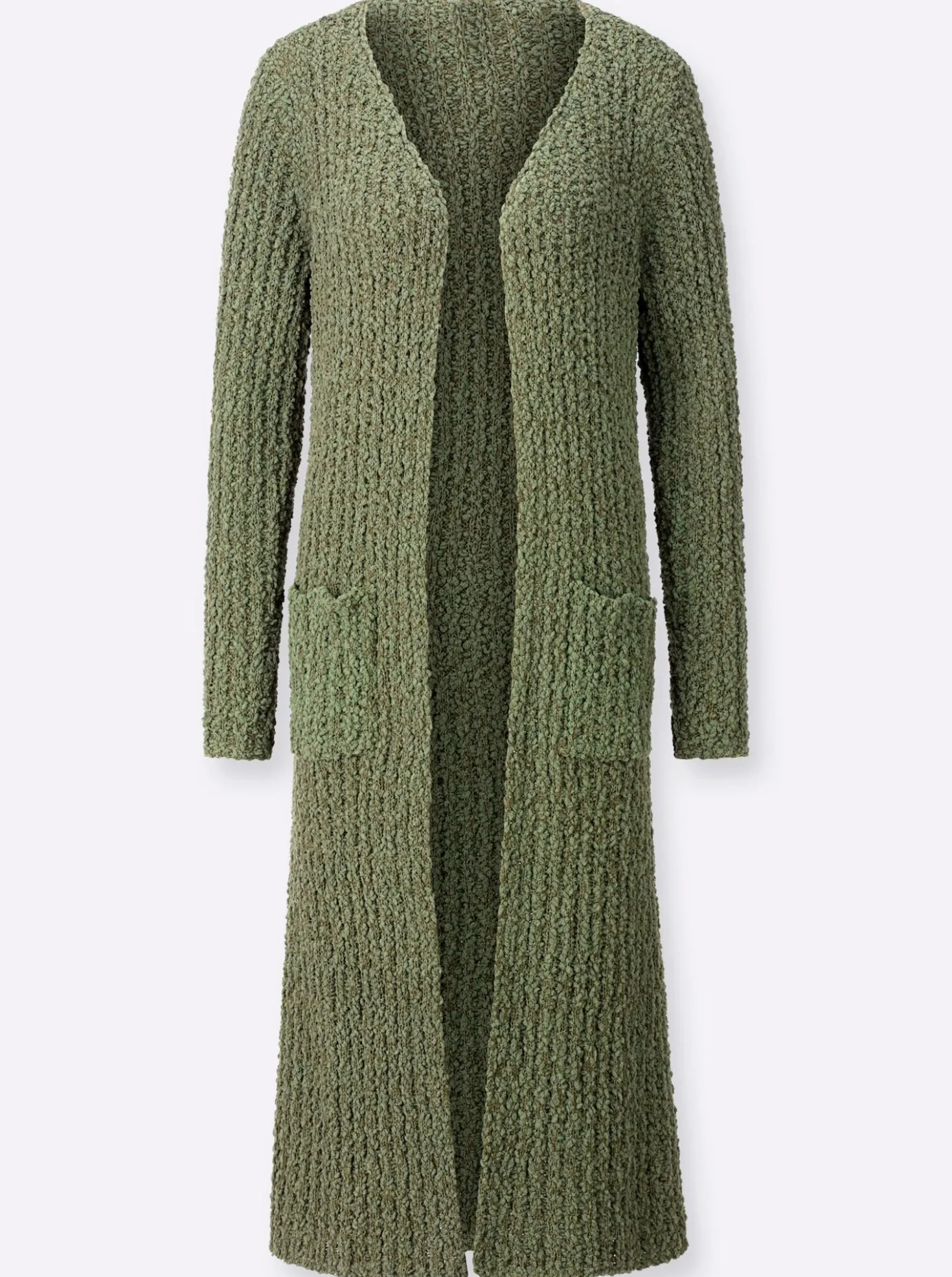 Longstrickjacke in offener Form