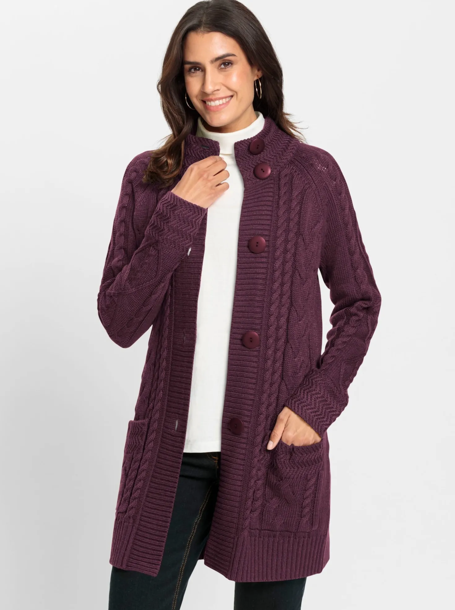 Longstrickjacke mit Einstrickmuster