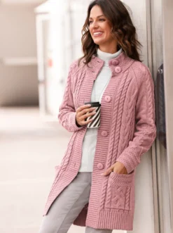 Longstrickjacke mit Einstrickmuster