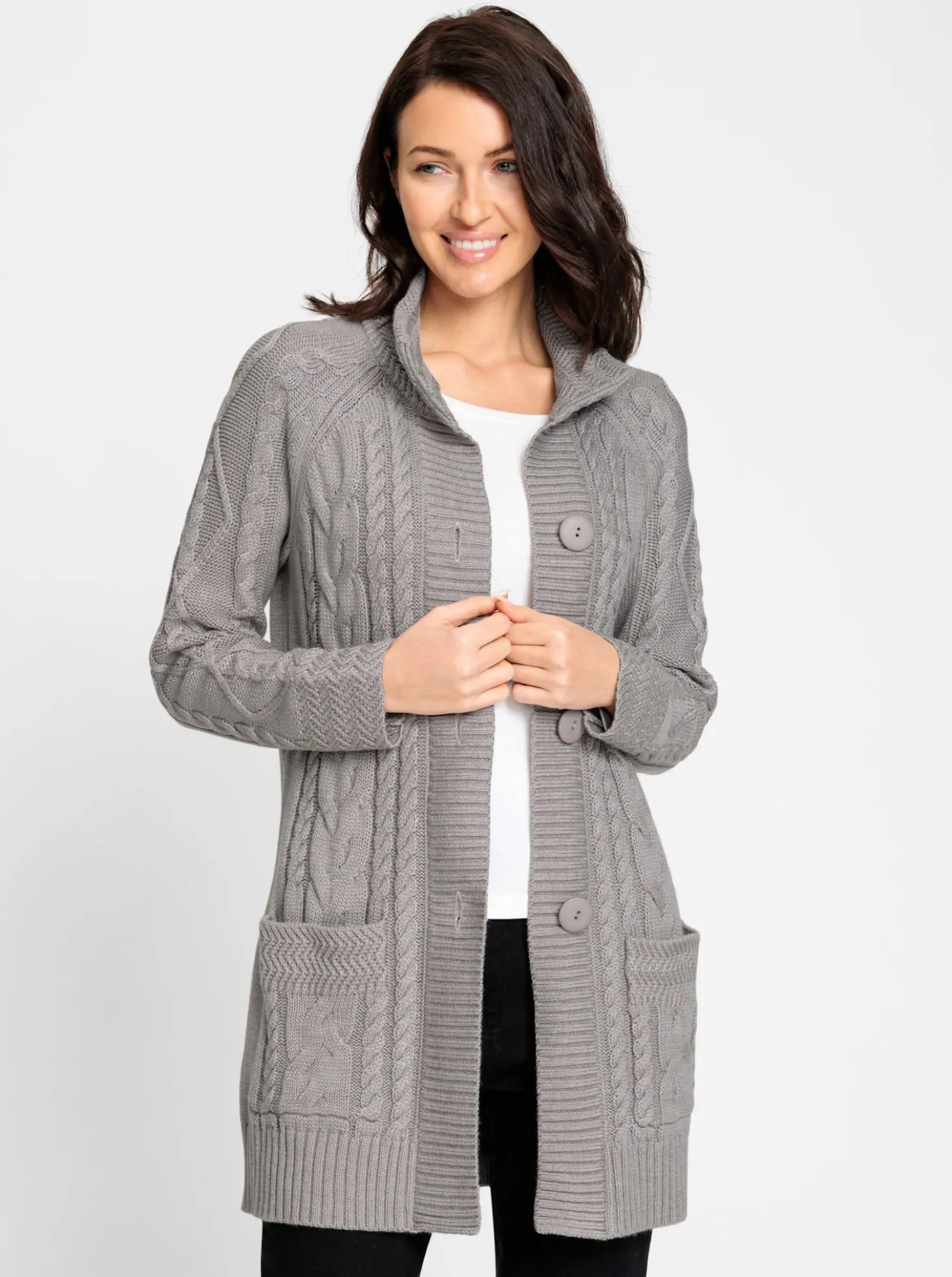 Longstrickjacke mit Einstrickmuster
