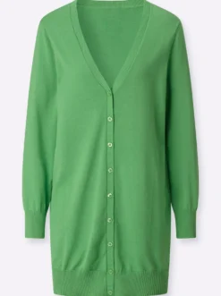 Longstrickjacke mit gerippten Bündchen