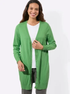 Longstrickjacke mit gerippten Bündchen