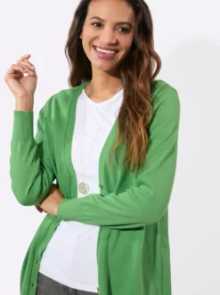 Longstrickjacke mit gerippten Bündchen