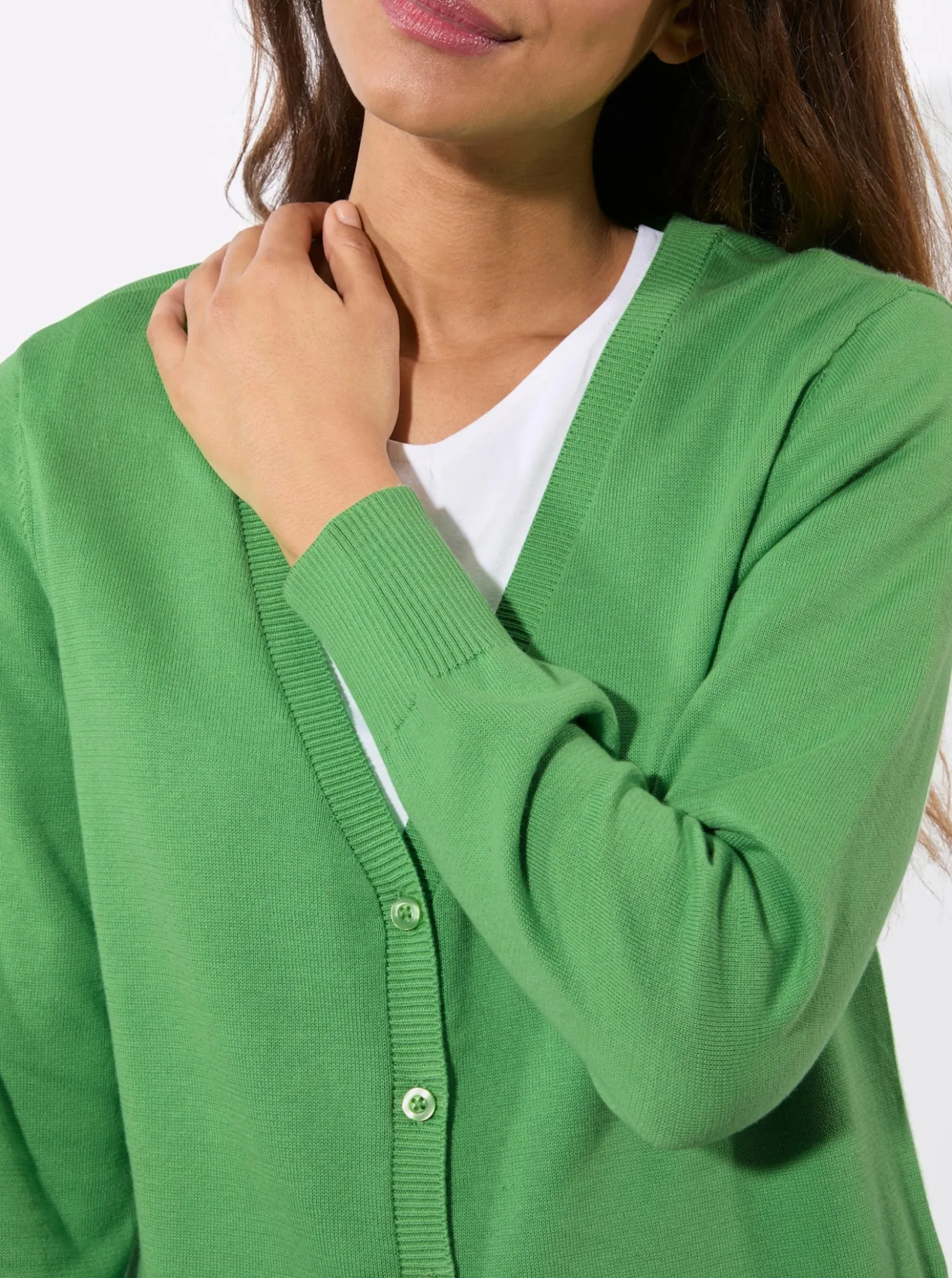 Longstrickjacke mit gerippten Bündchen