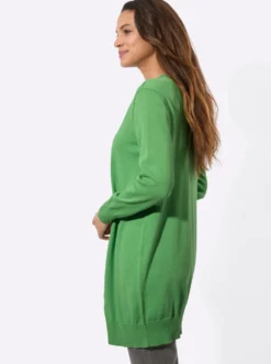 Longstrickjacke mit gerippten Bündchen