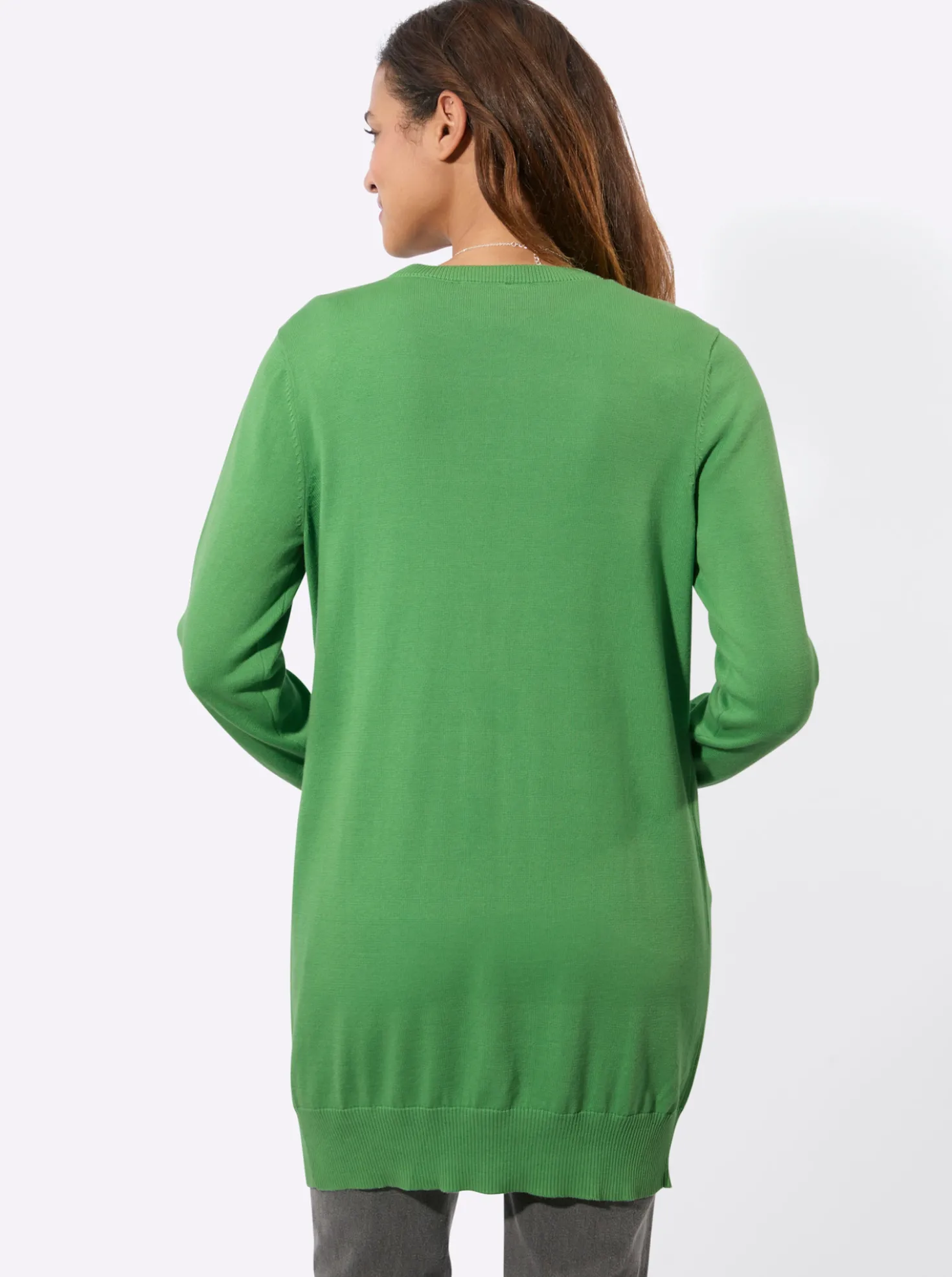 Longstrickjacke mit gerippten Bündchen