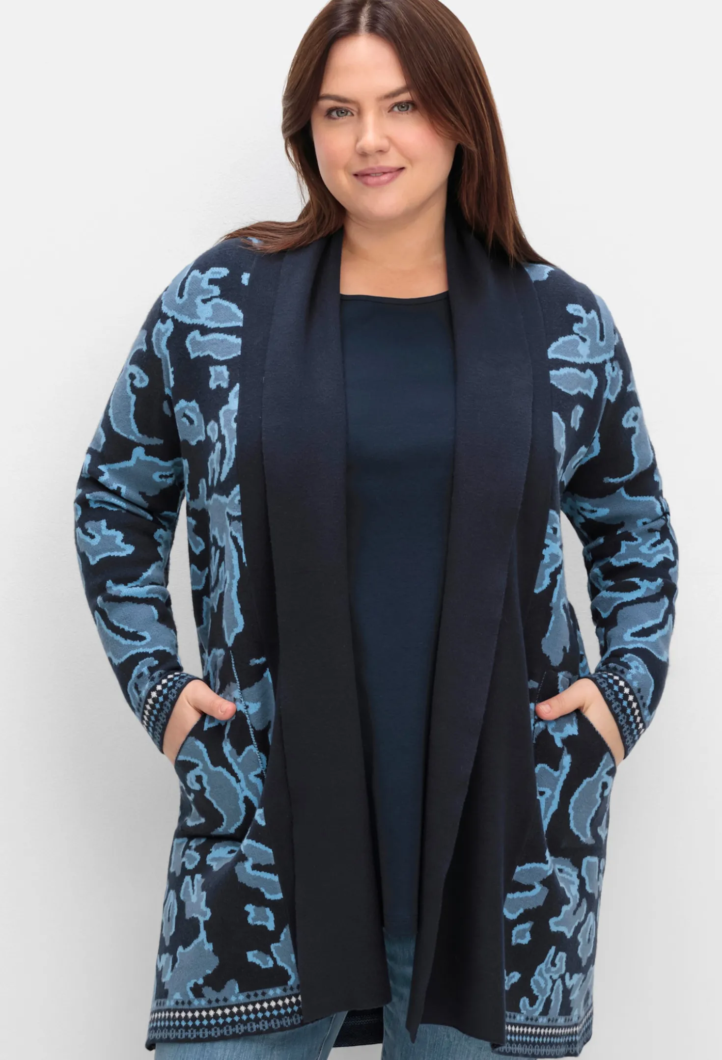 Longstrickjacke mit Jacquard-Muster