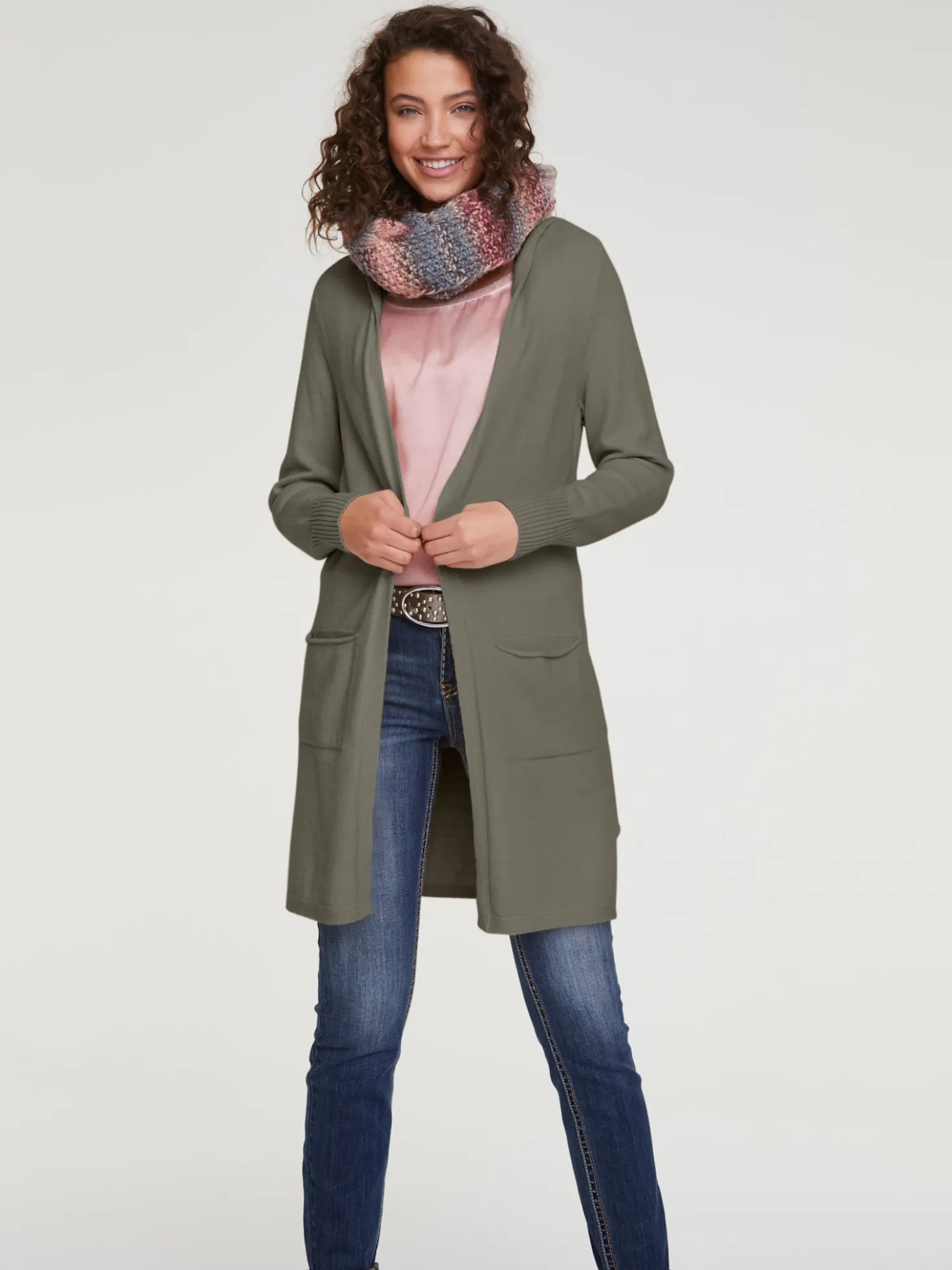 Longstrickjacke mit Kapuze