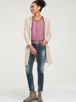 Longstrickjacke mit Kapuze