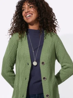Longstrickjacke mit Knöpfen in Hornoptik