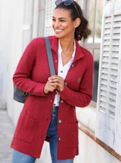 Longstrickjacke mit Stehkragen