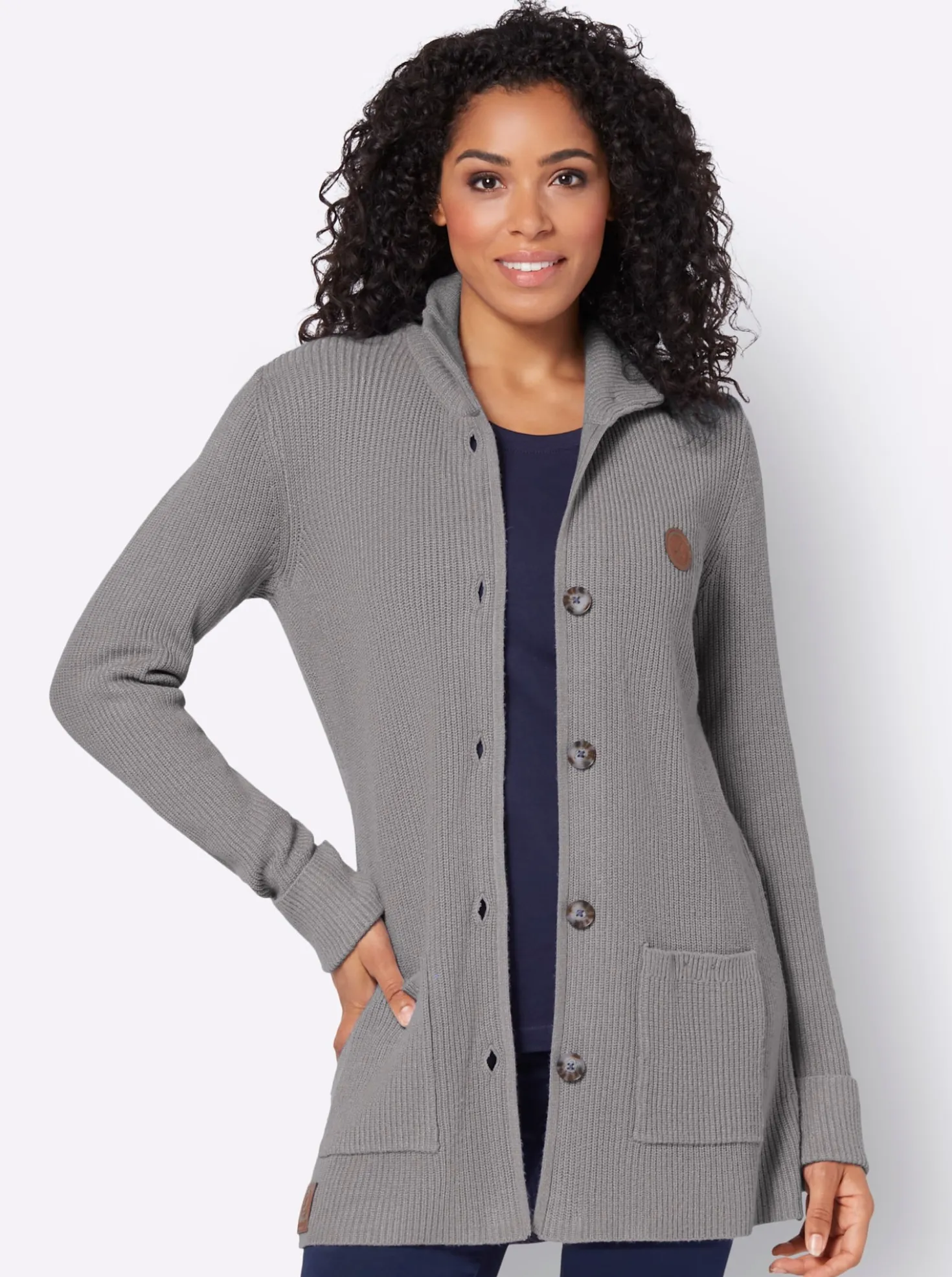 Longstrickjacke mit Stehkragen