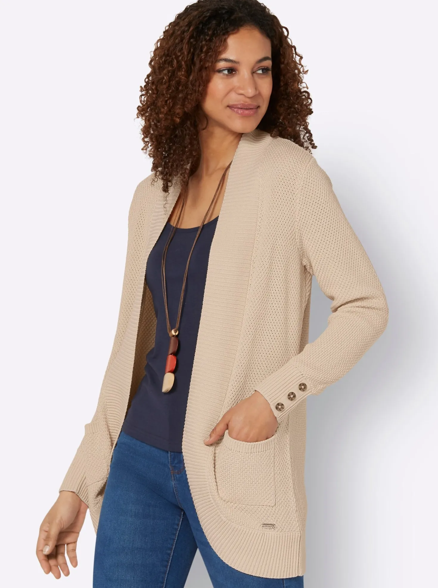 Longstrickjacke mit Struktur-Muster