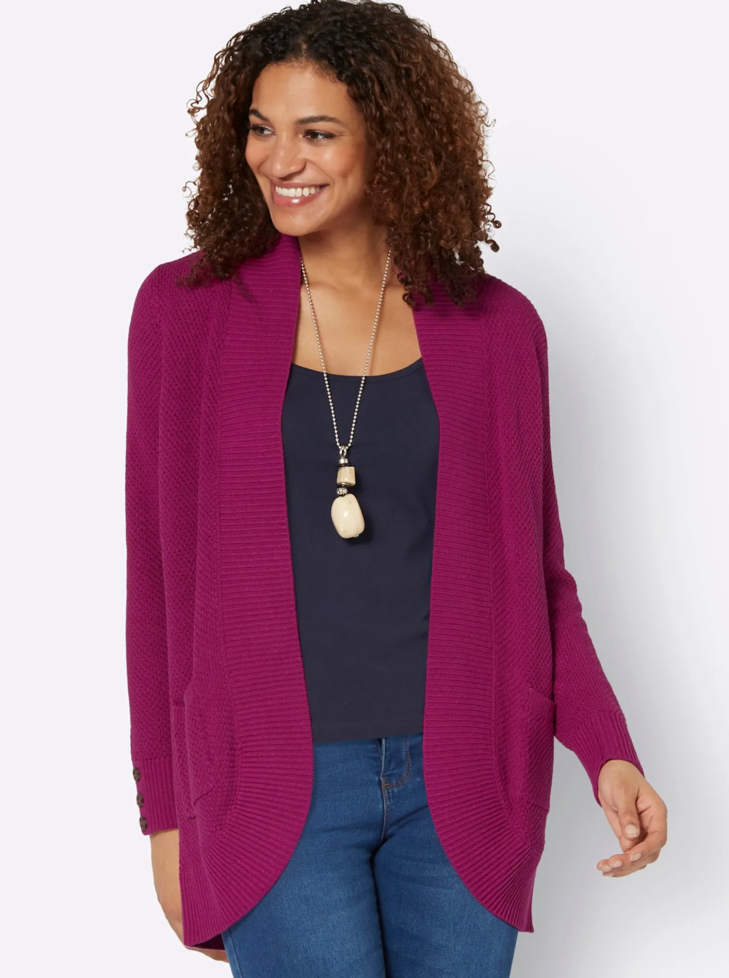Longstrickjacke mit Struktur-Muster