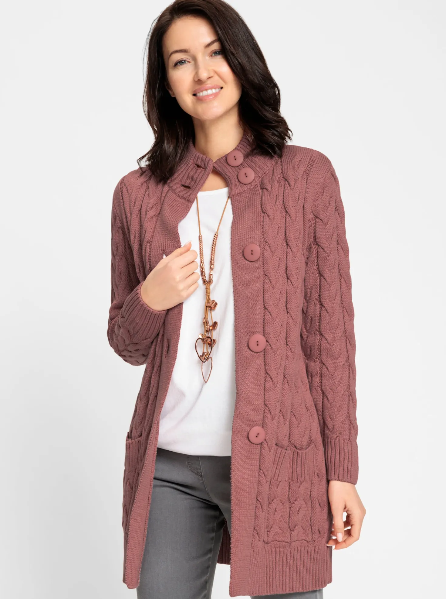 Longstrickjacke mit Zopfmuster