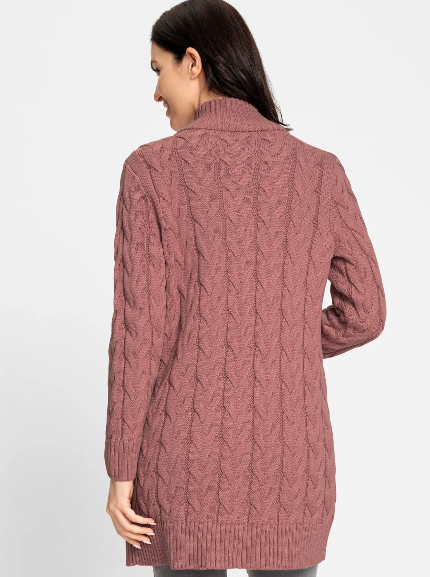 Longstrickjacke mit Zopfmuster