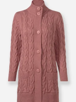 Longstrickjacke mit Zopfmuster