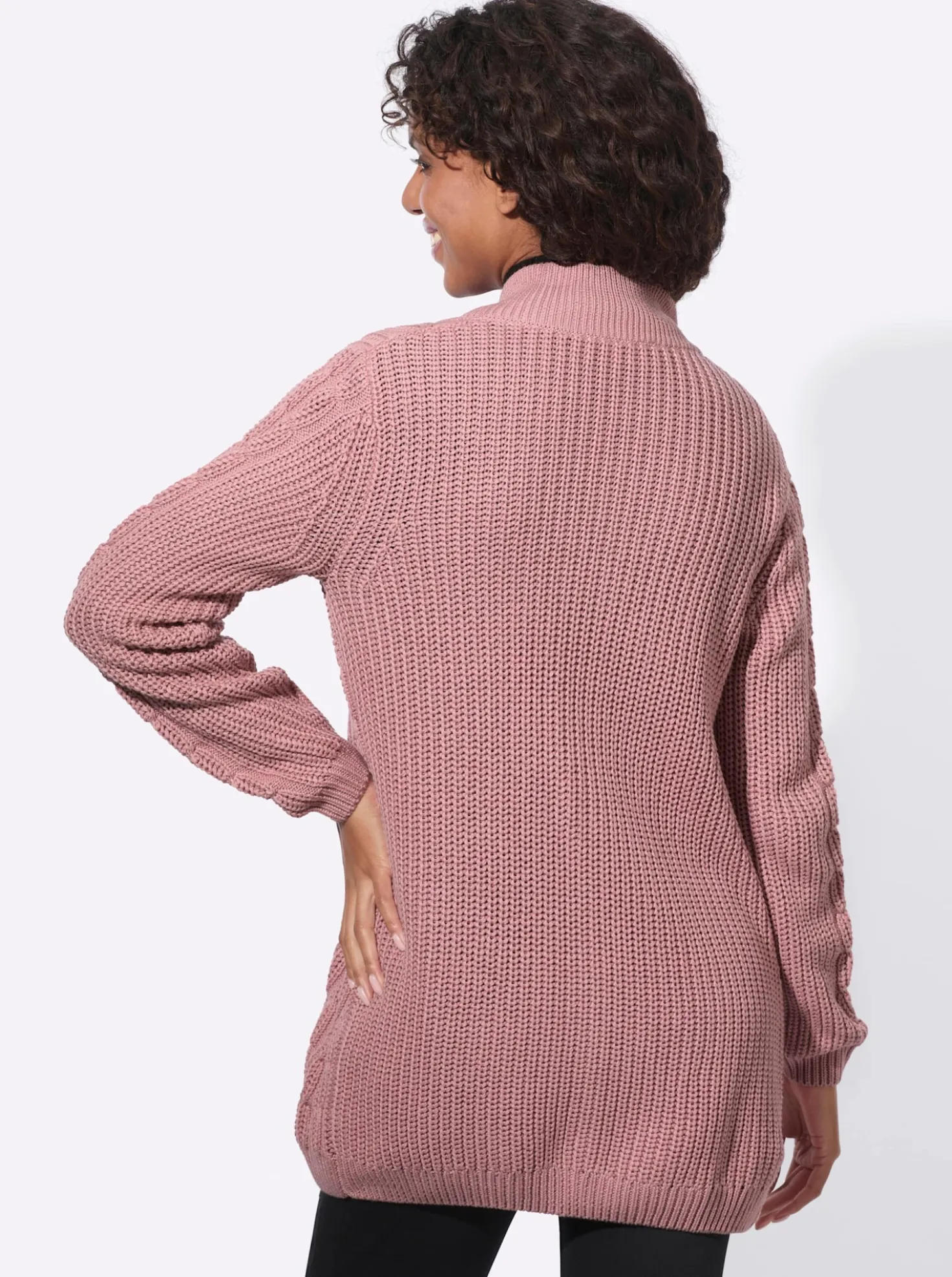 Longstrickjacke mit Zopfmuster