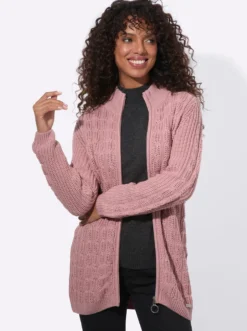 Longstrickjacke mit Zopfmuster