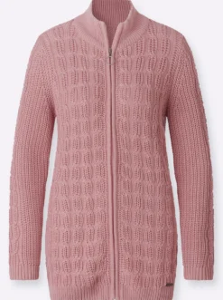 Longstrickjacke mit Zopfmuster