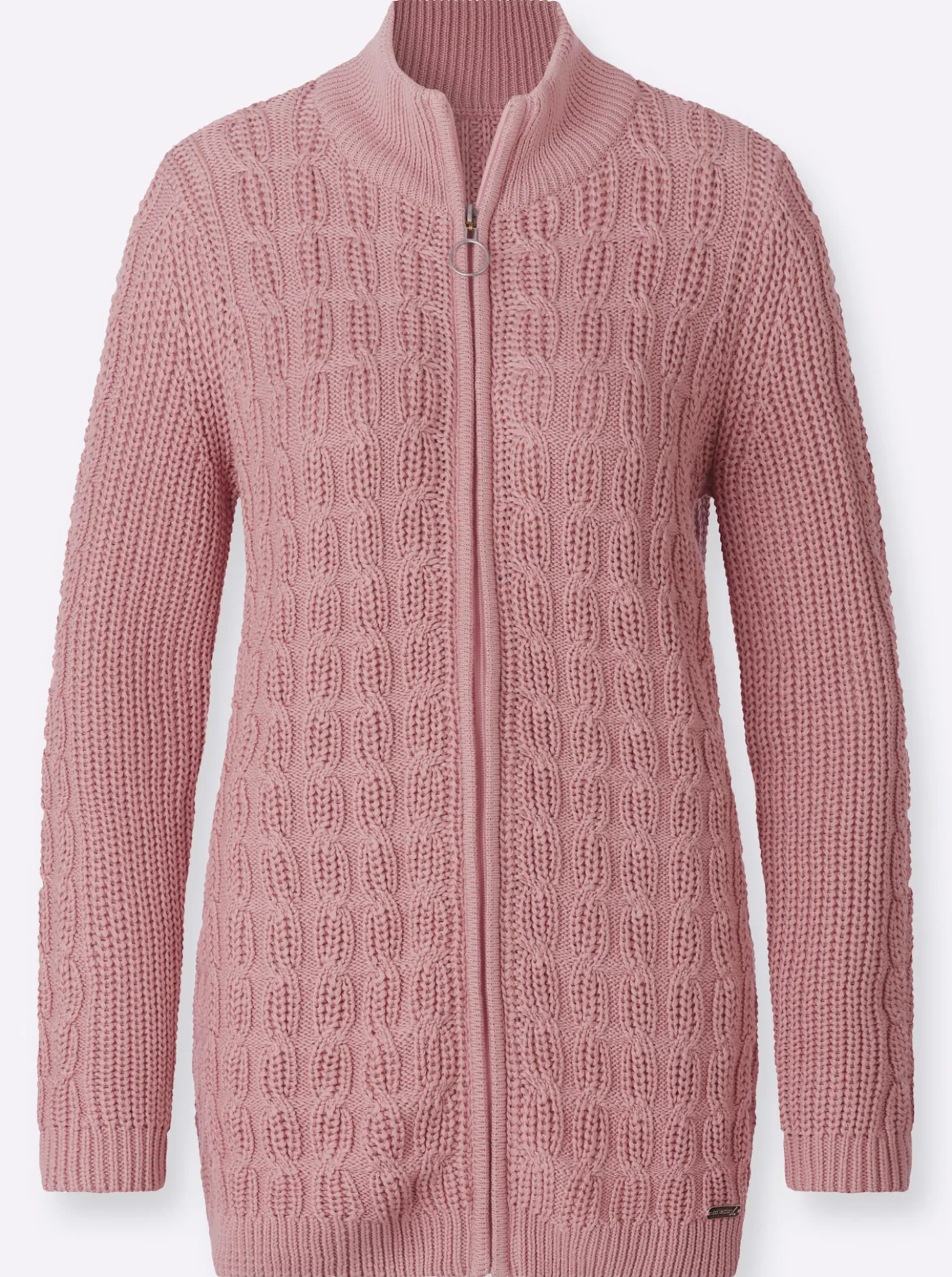 Longstrickjacke mit Zopfmuster