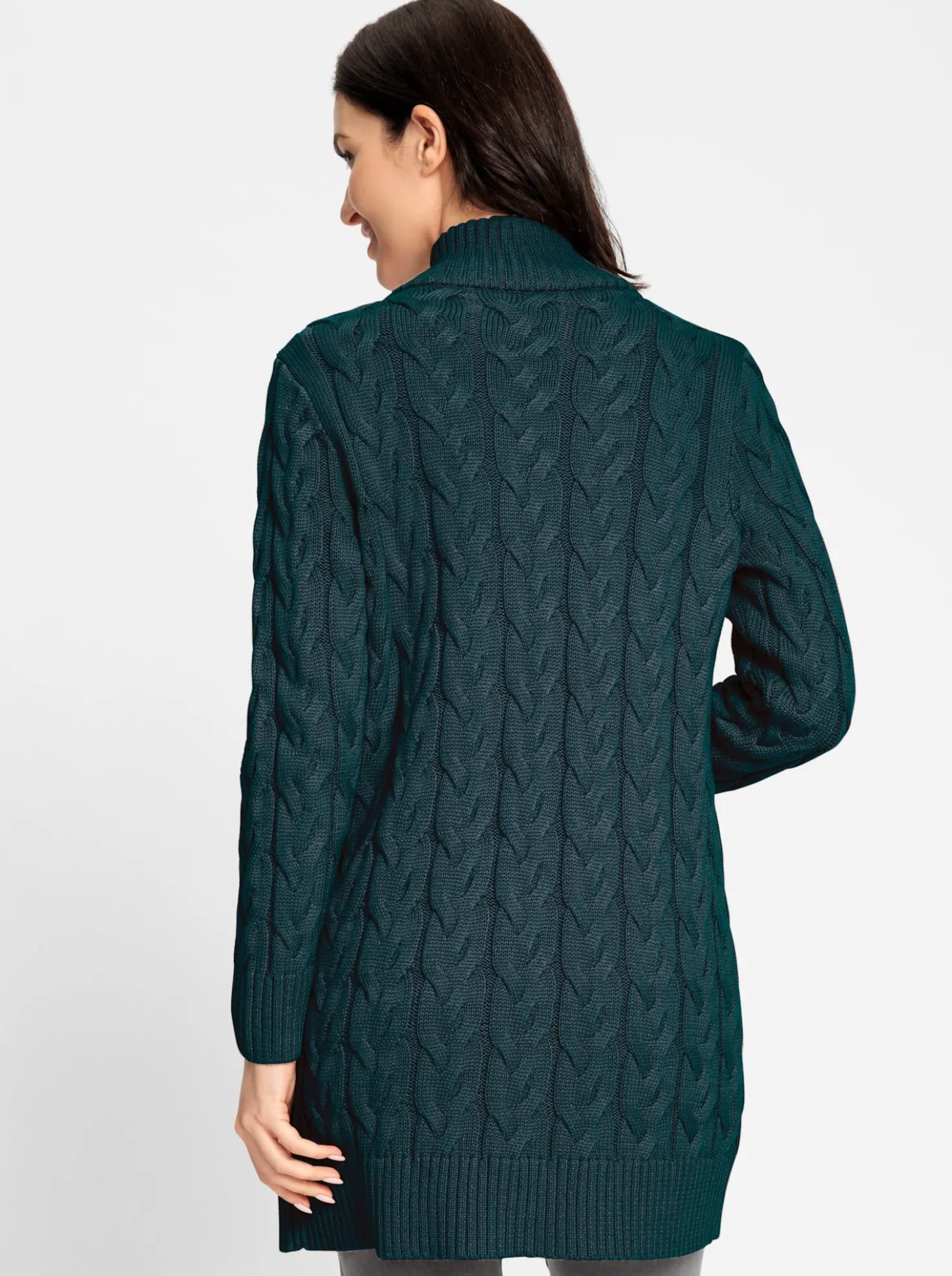 Longstrickjacke mit Zopfmuster
