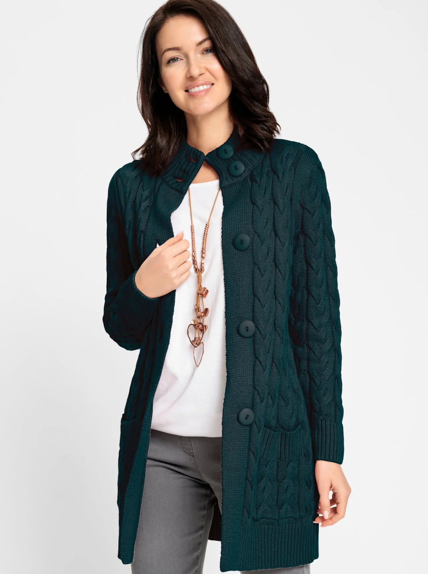 Longstrickjacke mit Zopfmuster