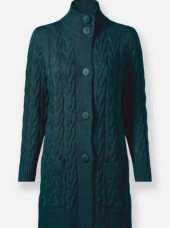 Longstrickjacke mit Zopfmuster