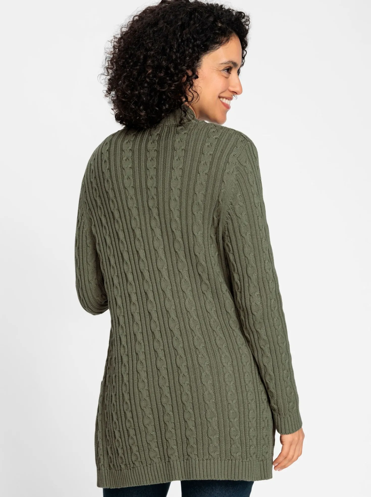 Longstrickjacke mit Zopfmuster