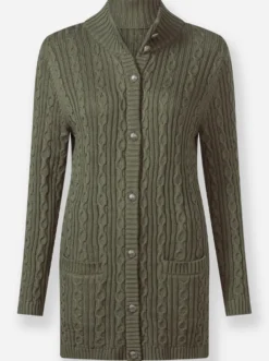 Longstrickjacke mit Zopfmuster
