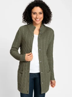 Longstrickjacke mit Zopfmuster