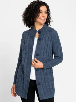 Longstrickjacke mit Zopf-Strickmuster
