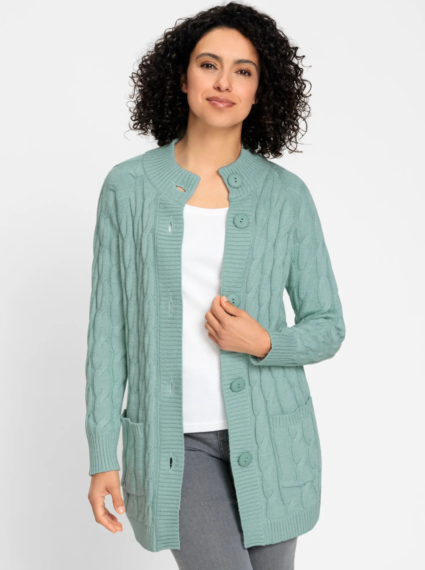 Longstrickjacke mit Zopf-Strickmuster